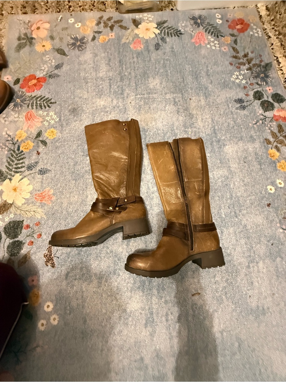 Earth Brown Leather Knee-High Harness Boots